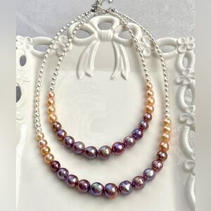 N263-Handmade High Quality Ombre Edison Pearl And Freshwater Pearl S925 Necklace